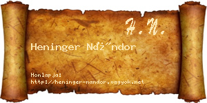 Heninger Nándor névjegykártya